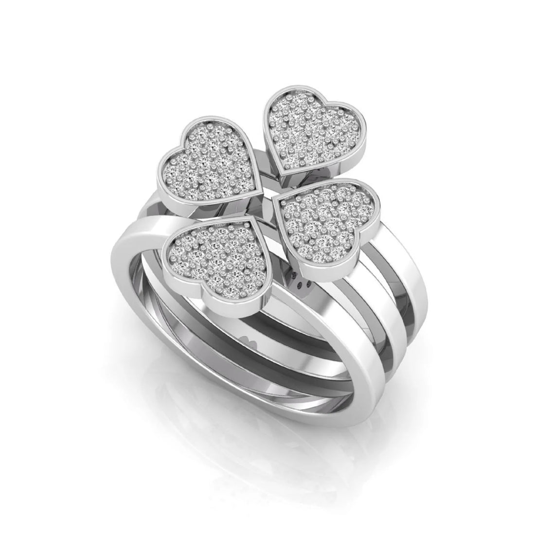 OctaPearl Four Heart Shape Pave Lab Grown Diamond Three Piece Bridal Ring Set