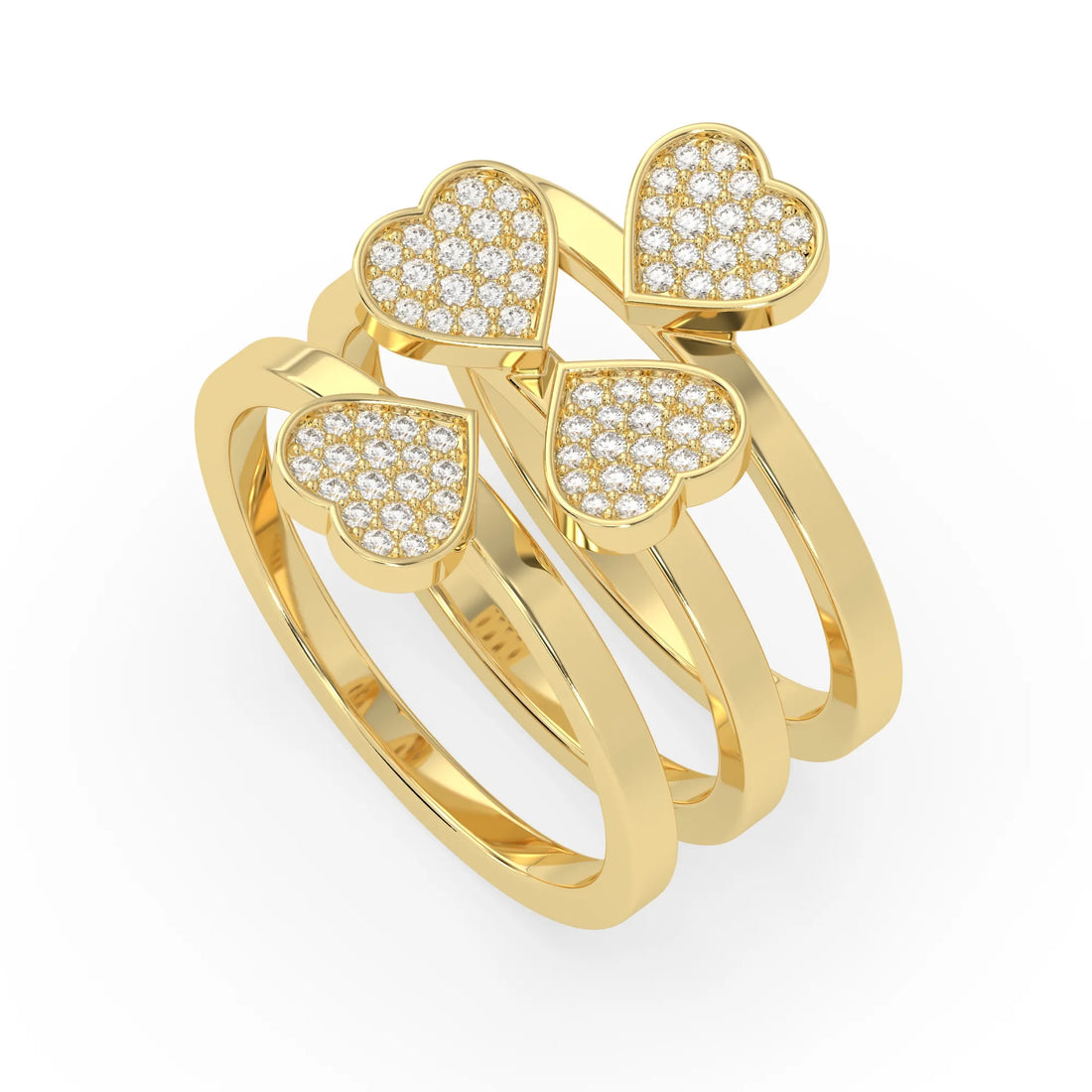 OctaPearl Four Heart Shape Pave Lab Grown Diamond Three Piece Bridal Ring Set