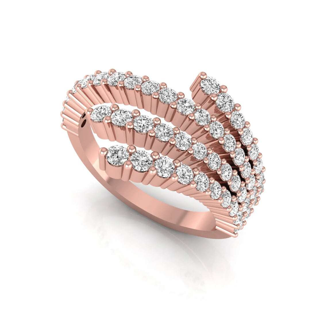 OctaPearl Multi Row Round Lab Grown Diamond Open Gap Pave Bypass Ring