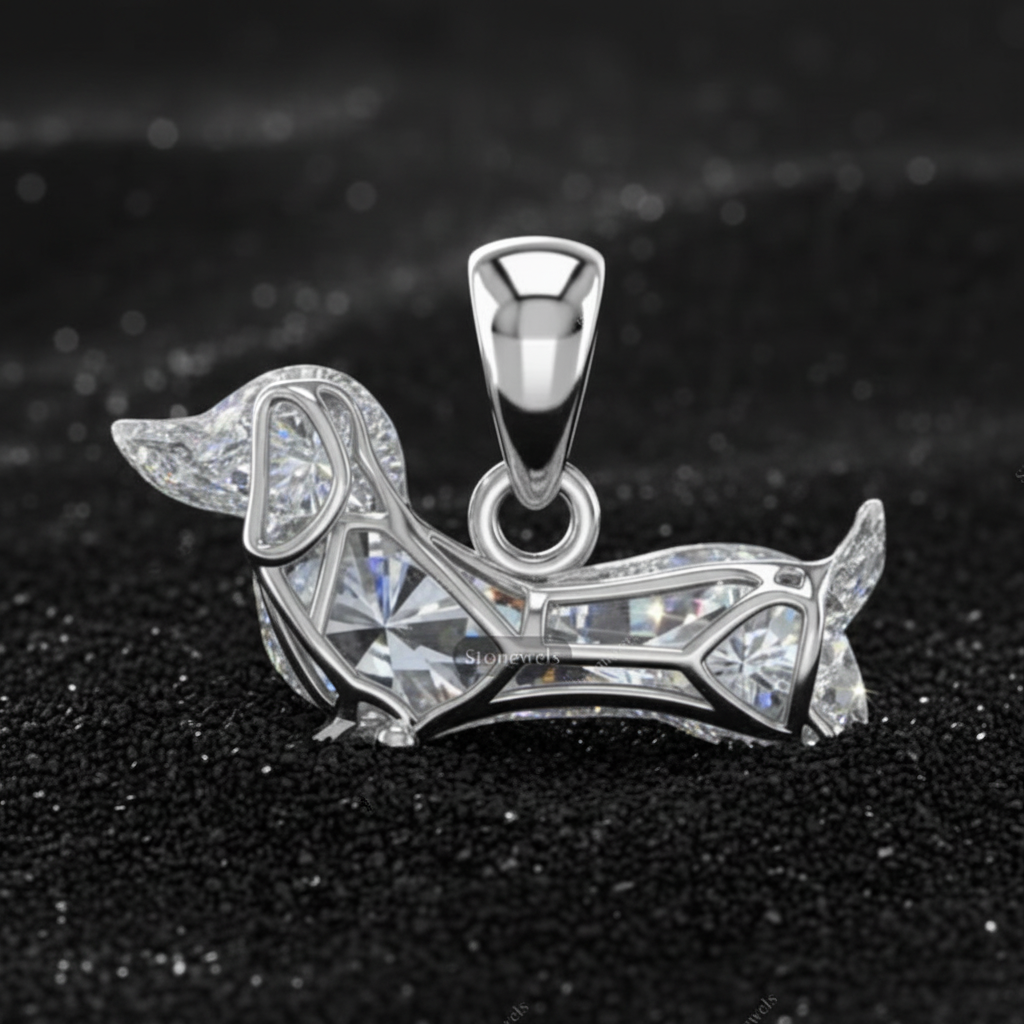 Custom Order, 1.50 Carat Rabbit Shape Lab Grown Diamond Pendant Basket & 2 carat Dog Shape Lab Grown Diamond Pendant Basket, 14K White Gold - alternate view