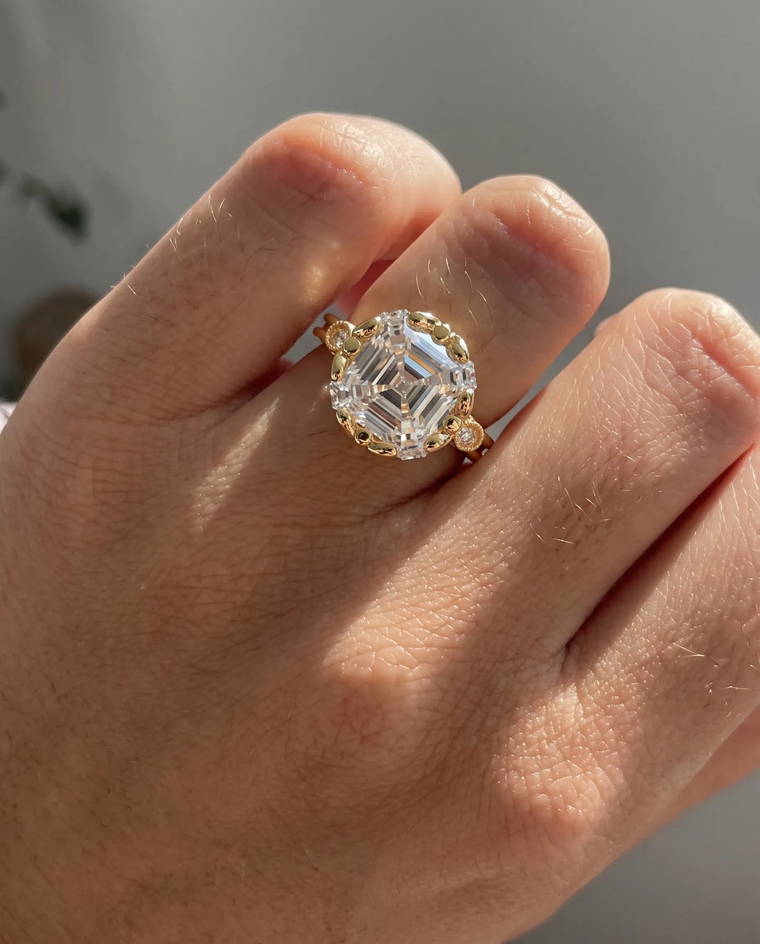 OctaPearl 4 ct Asscher Cut Lab Grown Diamond Seven Stone Engagement Ring