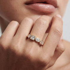 OctaPearl Bezel Set Multi Shape  Lab Grown Diamond Half Eternity Wedding Band - alternate view
