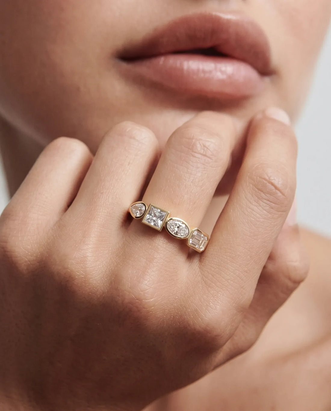 OctaPearl Bezel Set Multi Shape  Lab Grown Diamond Half Eternity Wedding Band