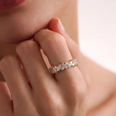 OctaPearl Multi Shape Cluster Lab Grown Diamond Half Eternity Wedding Band - alternate view