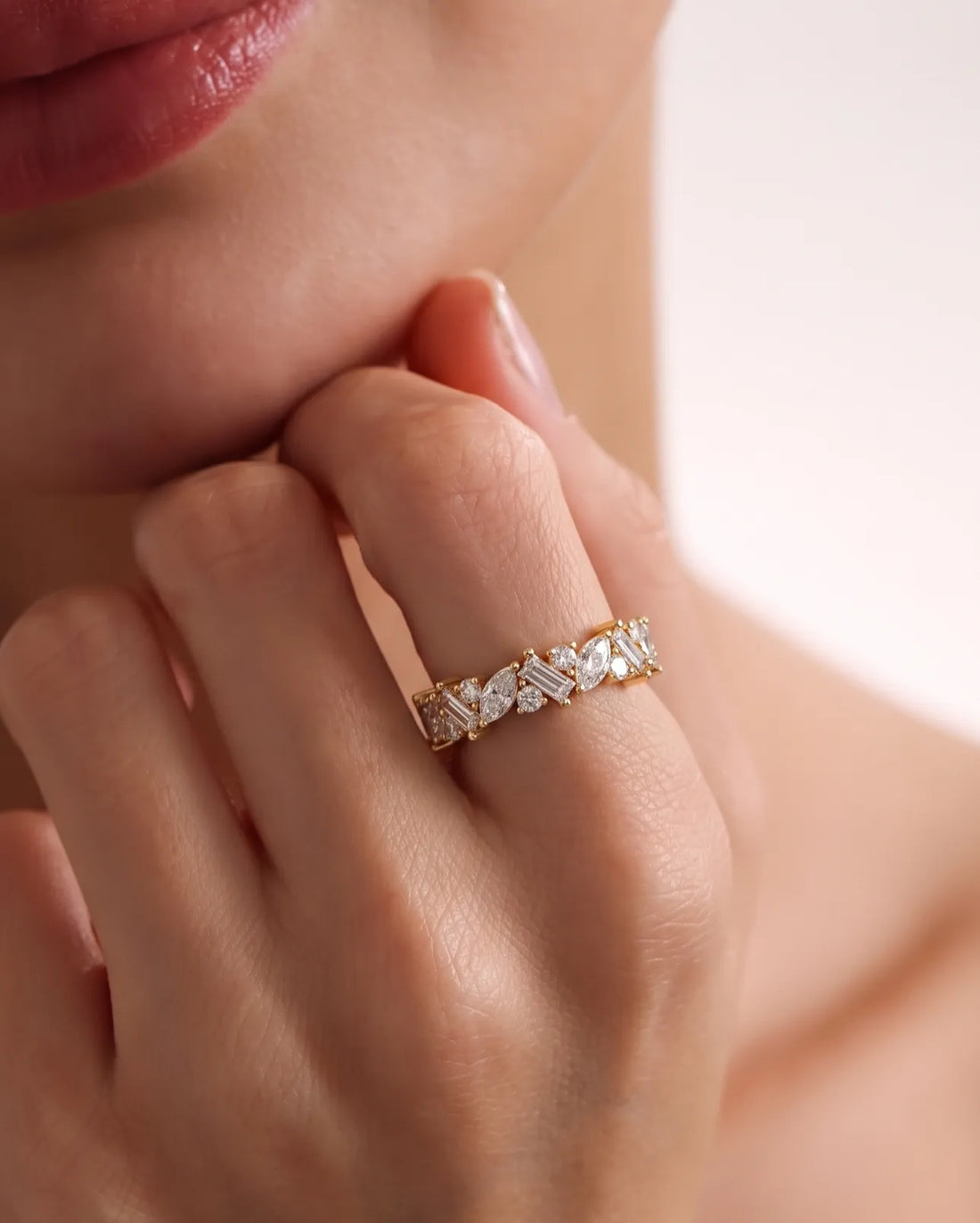 OctaPearl Multi Shape Cluster Lab Grown Diamond Half Eternity Wedding Band