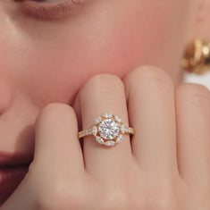 OctaPearl 1 Round Lab Grown Diamond Floral Halo Pave Engagement Ring - alternate view