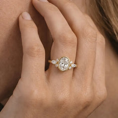 OctaPearl 2.00 ct Bezel Set Oval Lab Grown Diamond Seven Stone Floral Engagement Ring - alternate view