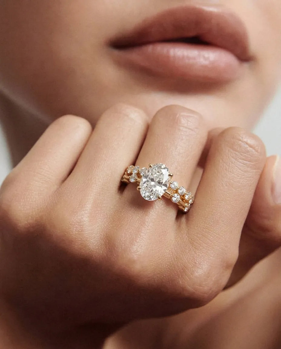 OctaPearl 2.00 ct Oval Lab Grown Diamond Pave Wedding Bridal Ring Set