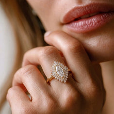 OctaPearl 1.00 ct Marquise Double Halo Lab Grown Diamond Floral Engagement Ring - alternate view