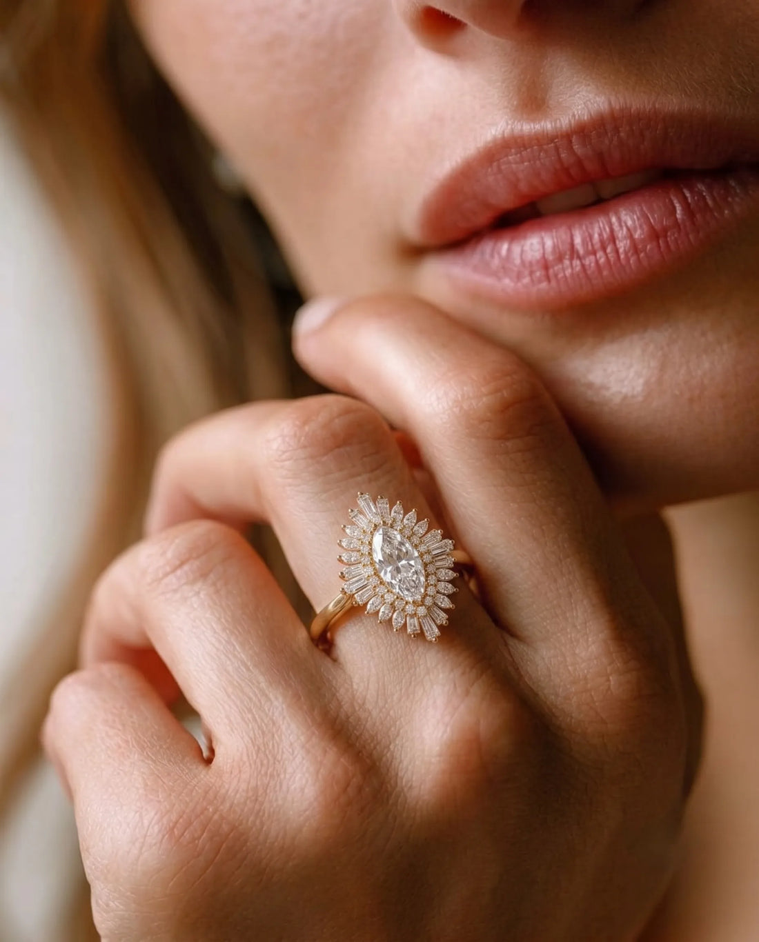 OctaPearl 1.00 ct Marquise Double Halo Lab Grown Diamond Floral Engagement Ring