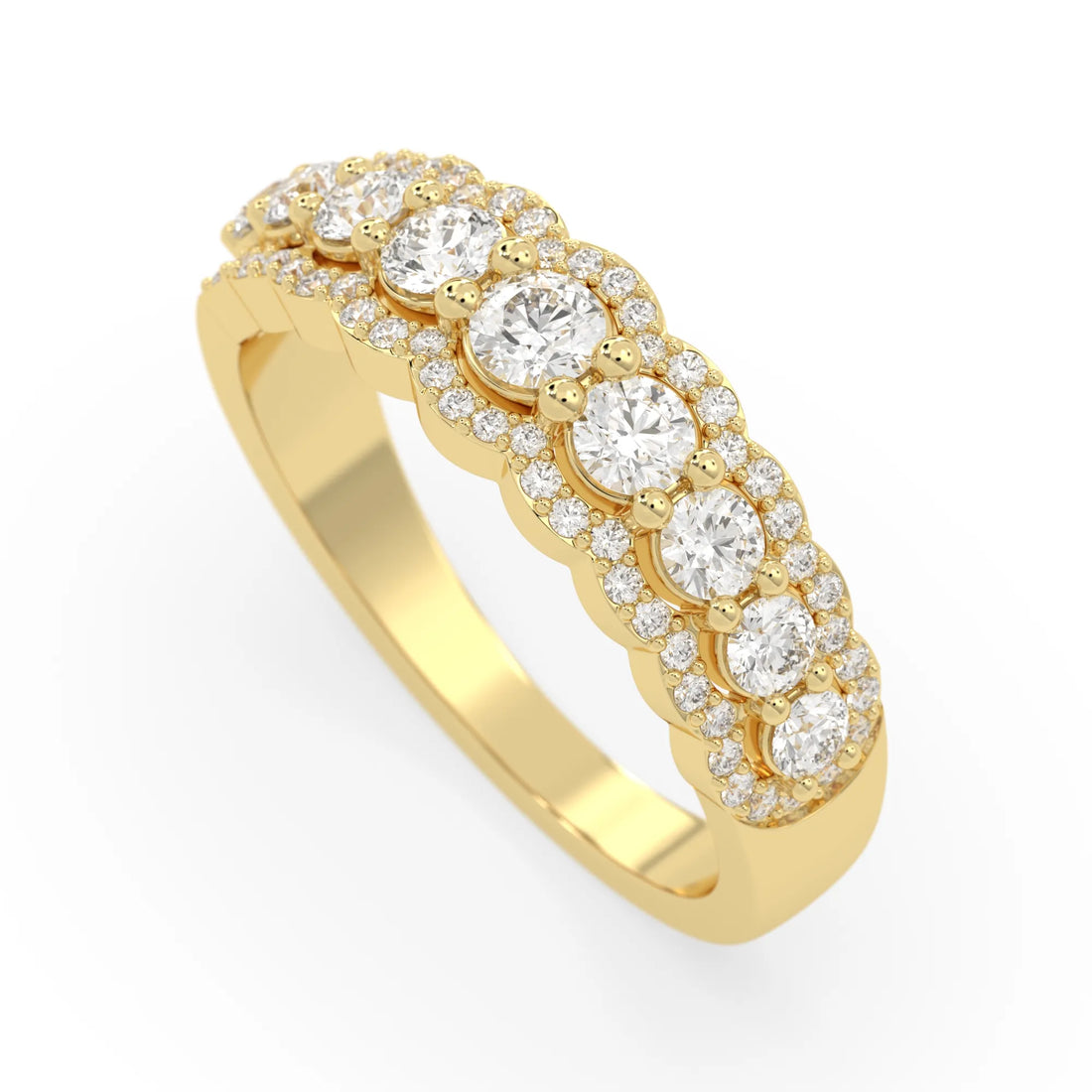 OctaPearl Round Cut Multi Halo Lab Grown Diamond Pave Engagement Ring