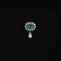 Green Emerald CZ Halo Brooch Pin with Pearl Drop | OctaPearl