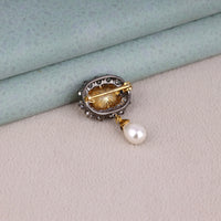 Green Emerald CZ Halo Brooch Pin with Pearl Drop | OctaPearl