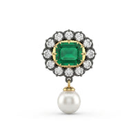 Green Emerald CZ Halo Brooch Pin with Pearl Drop | OctaPearl