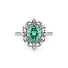 Green Pear Cut Moissanite Vintage Engagement Ring