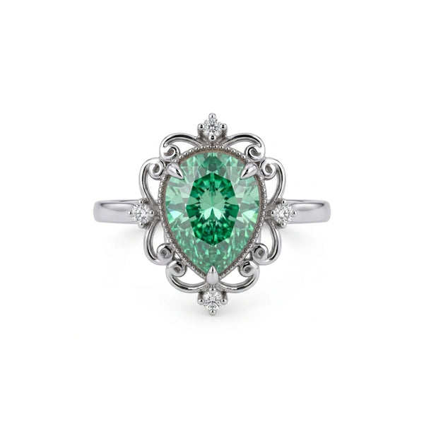 Green Pear Cut Moissanite Vintage Engagement Ring