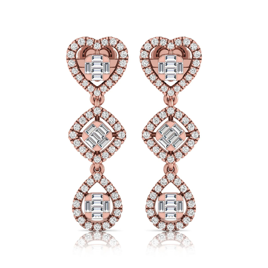 OctaPearl Heart, Cushion & Teardrop Baguette Lab Grown Diamond Drop Earrings