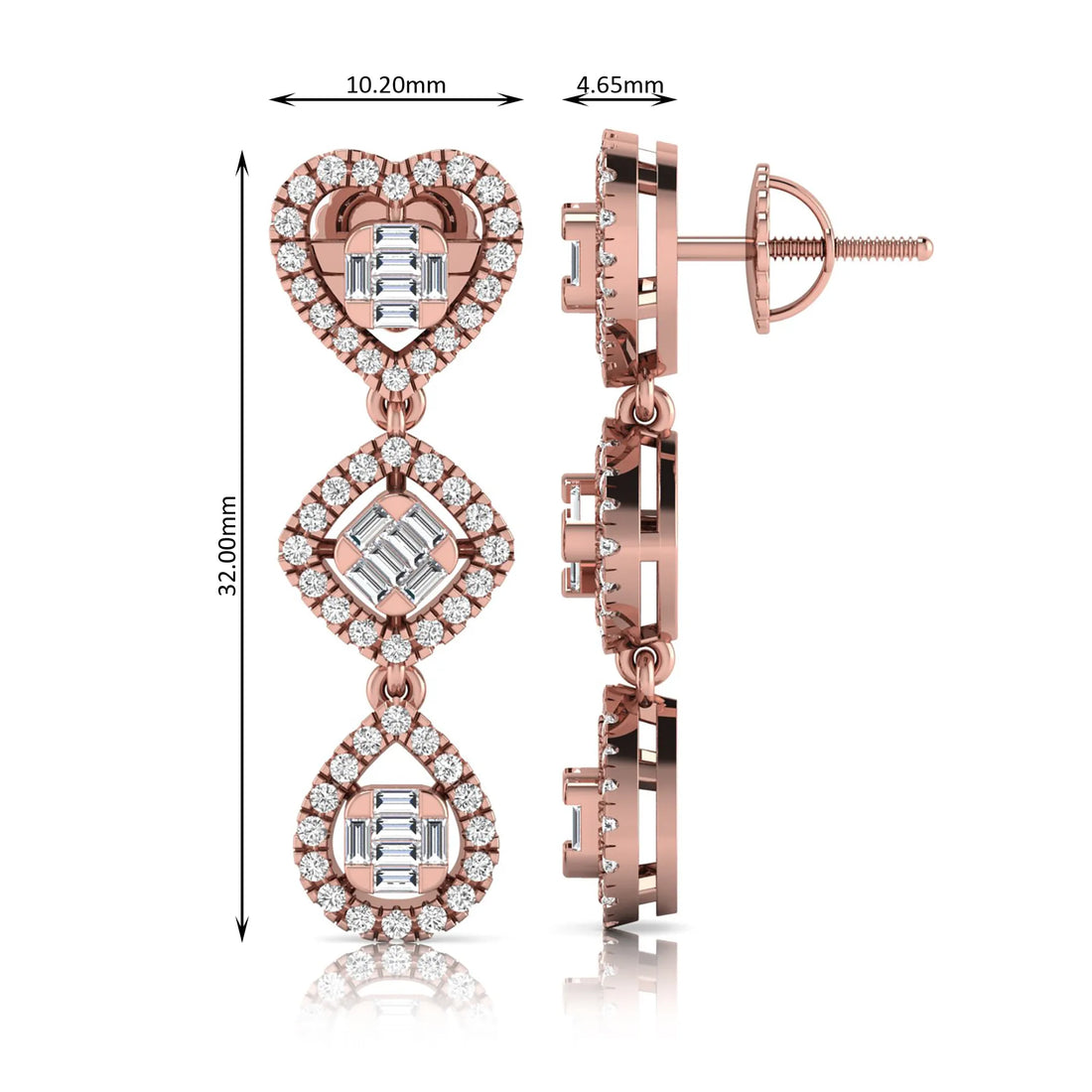 OctaPearl Heart, Cushion & Teardrop Baguette Lab Grown Diamond Drop Earrings