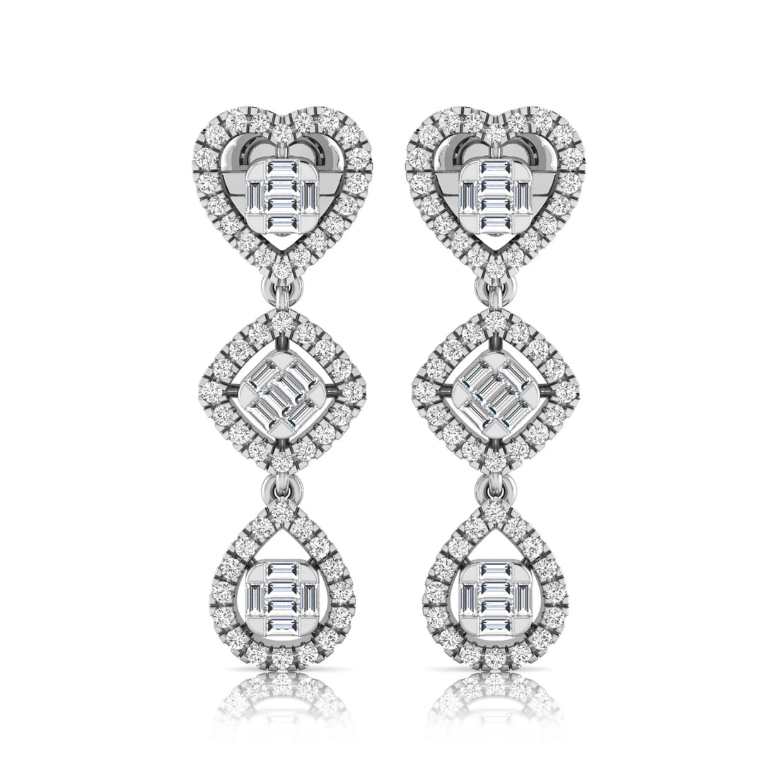 OctaPearl Heart, Cushion & Teardrop Baguette Lab Grown Diamond Drop Earrings