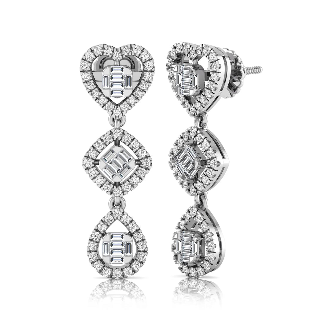OctaPearl Heart, Cushion & Teardrop Baguette Lab Grown Diamond Drop Earrings
