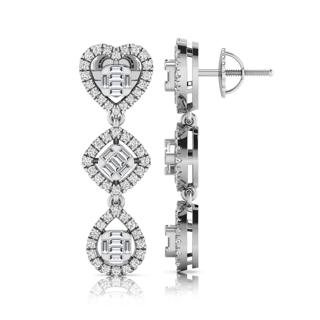 OctaPearl Heart, Cushion & Teardrop Baguette Lab Grown Diamond Drop Earrings