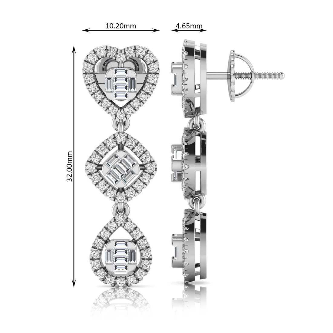 OctaPearl Heart, Cushion & Teardrop Baguette Lab Grown Diamond Drop Earrings