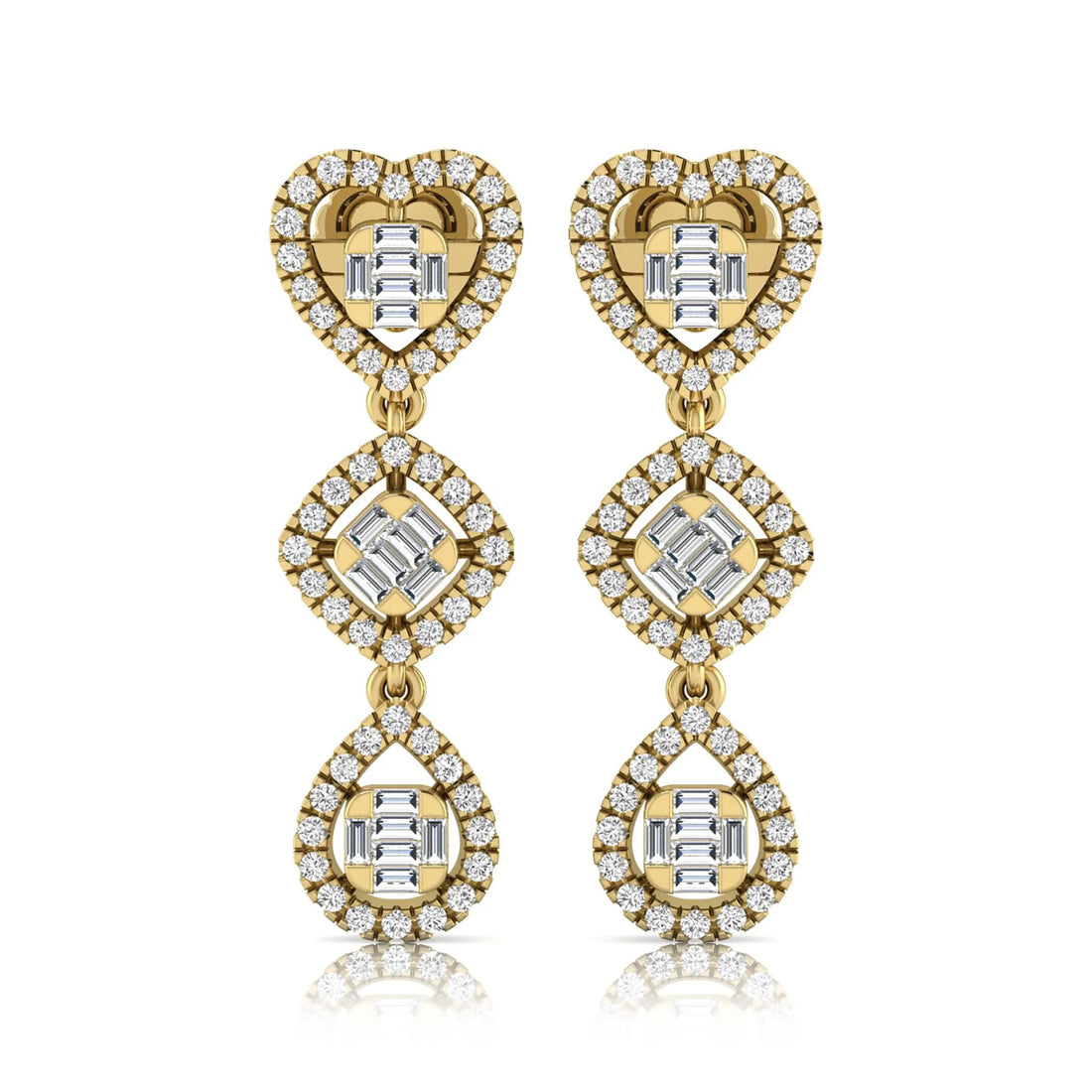 OctaPearl Heart, Cushion & Teardrop Baguette Lab Grown Diamond Drop Earrings