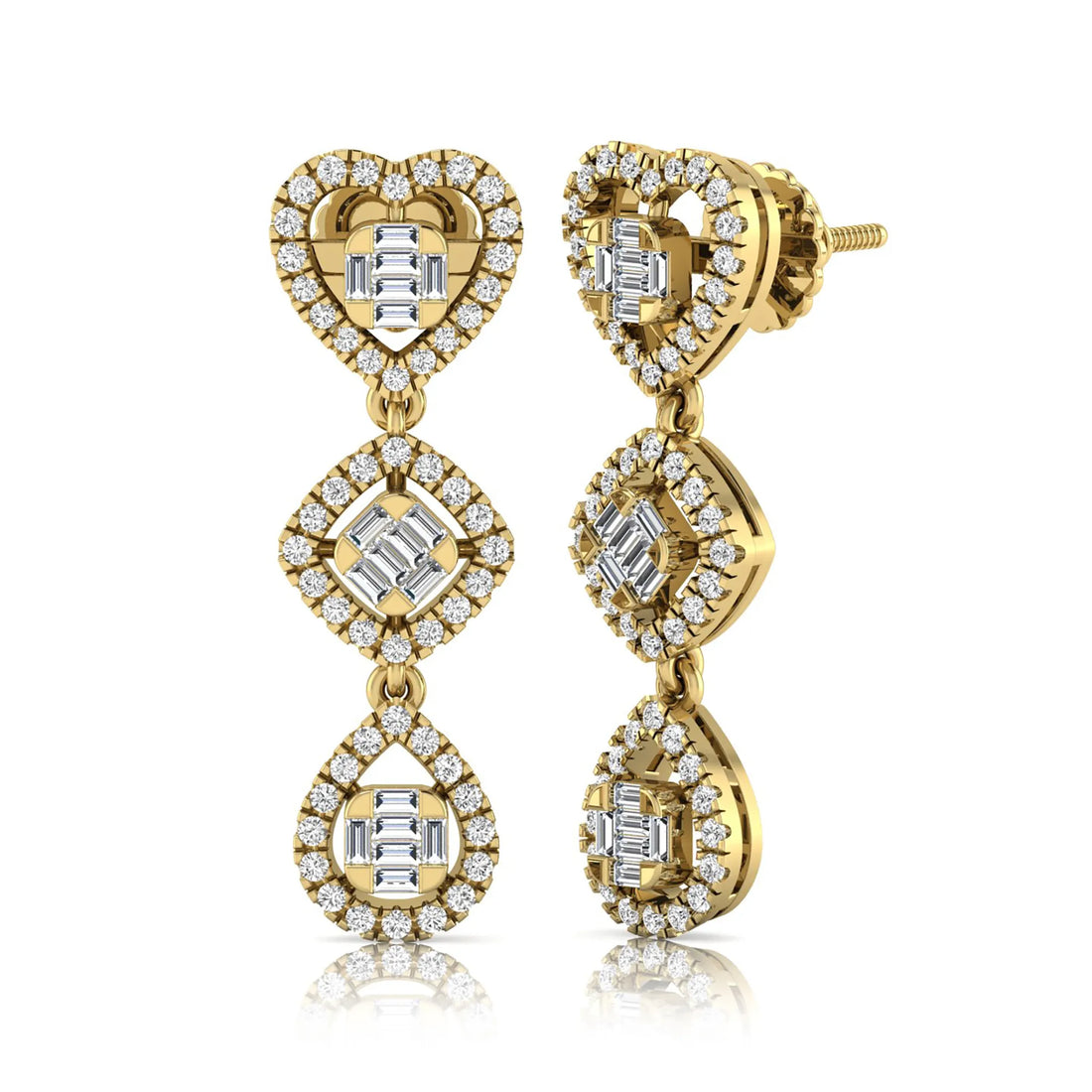 OctaPearl Heart, Cushion & Teardrop Baguette Lab Grown Diamond Drop Earrings