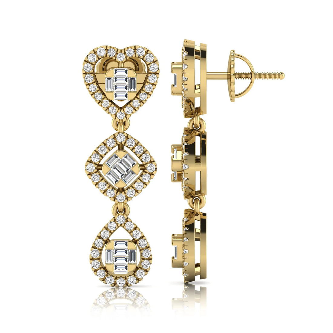 OctaPearl Heart, Cushion & Teardrop Baguette Lab Grown Diamond Drop Earrings