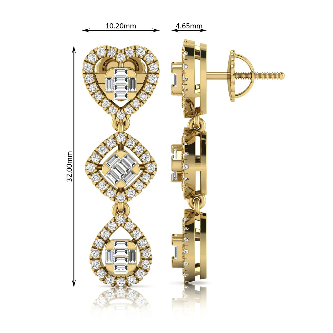 OctaPearl Heart, Cushion & Teardrop Baguette Lab Grown Diamond Drop Earrings