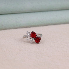 Heart Cut Cubic Zirconia Floral Cluster Ring with Pavé Band - alternate view