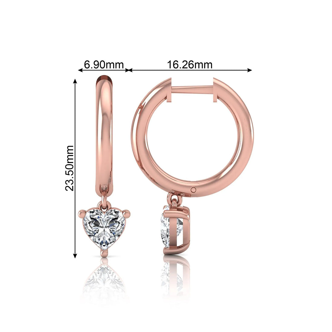 OctaPearl Heart Drop Lab Grown Diamond Huggie Hoop Earrings