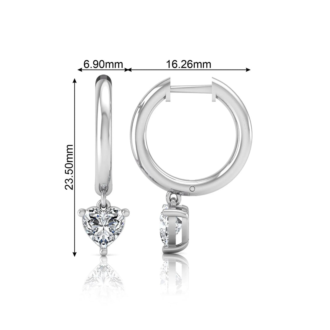 OctaPearl Heart Drop Lab Grown Diamond Huggie Hoop Earrings