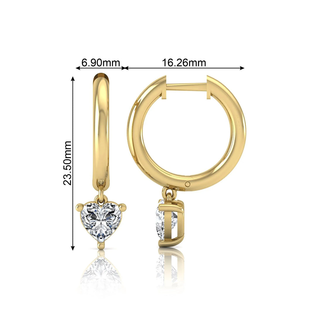 OctaPearl Heart Drop Lab Grown Diamond Huggie Hoop Earrings