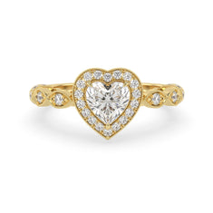 1 ct Heart Cut Halo Lab Grown Diamond Vintage Pave Engagement Ring