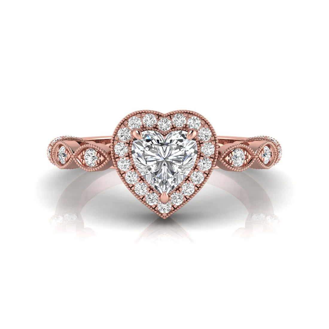 OctaPearl 1 ct Heart Cut Halo Lab Grown Diamond Vintage Pave Engagement Ring