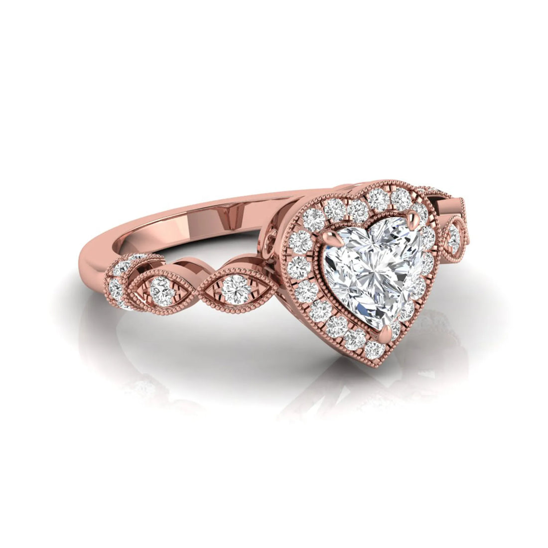 OctaPearl 1 ct Heart Cut Halo Lab Grown Diamond Vintage Pave Engagement Ring