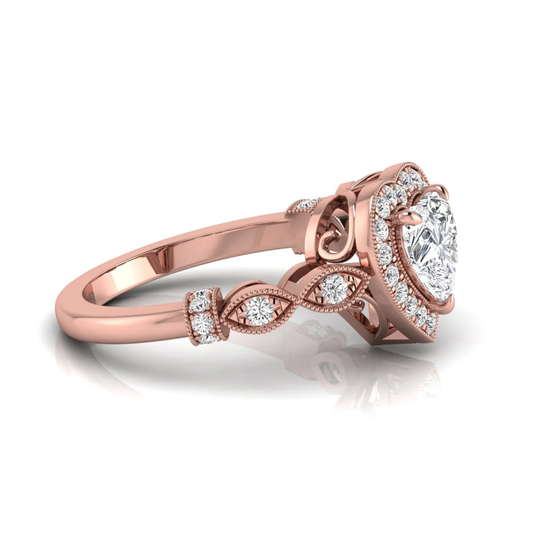 OctaPearl 1 ct Heart Cut Halo Lab Grown Diamond Vintage Pave Engagement Ring