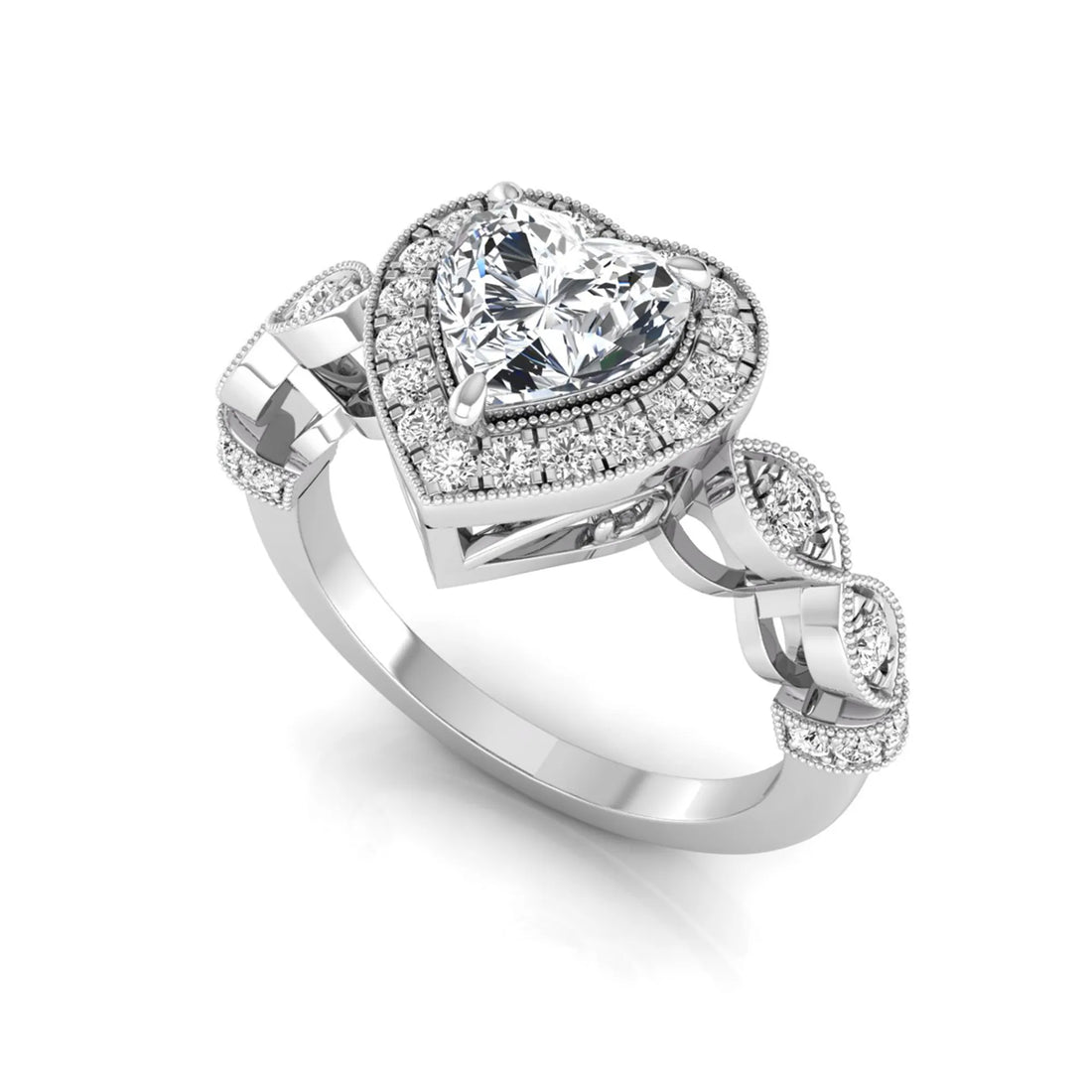OctaPearl 1 ct Heart Cut Halo Lab Grown Diamond Vintage Pave Engagement Ring