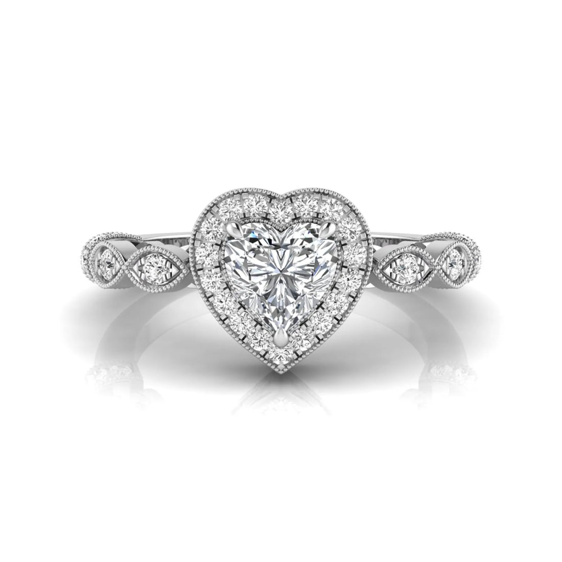 OctaPearl 1 ct Heart Cut Halo Lab Grown Diamond Vintage Pave Engagement Ring