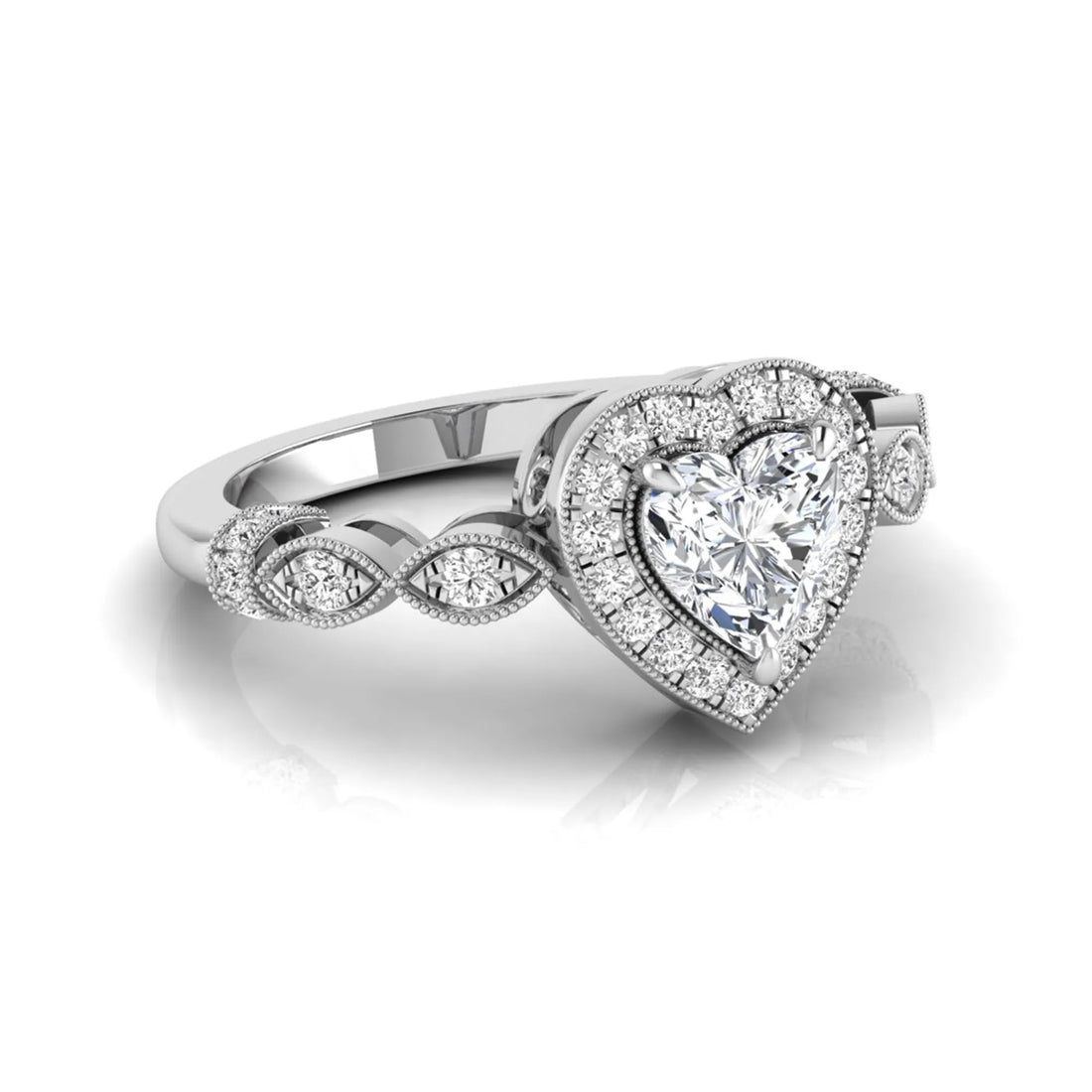 OctaPearl 1 ct Heart Cut Halo Lab Grown Diamond Vintage Pave Engagement Ring