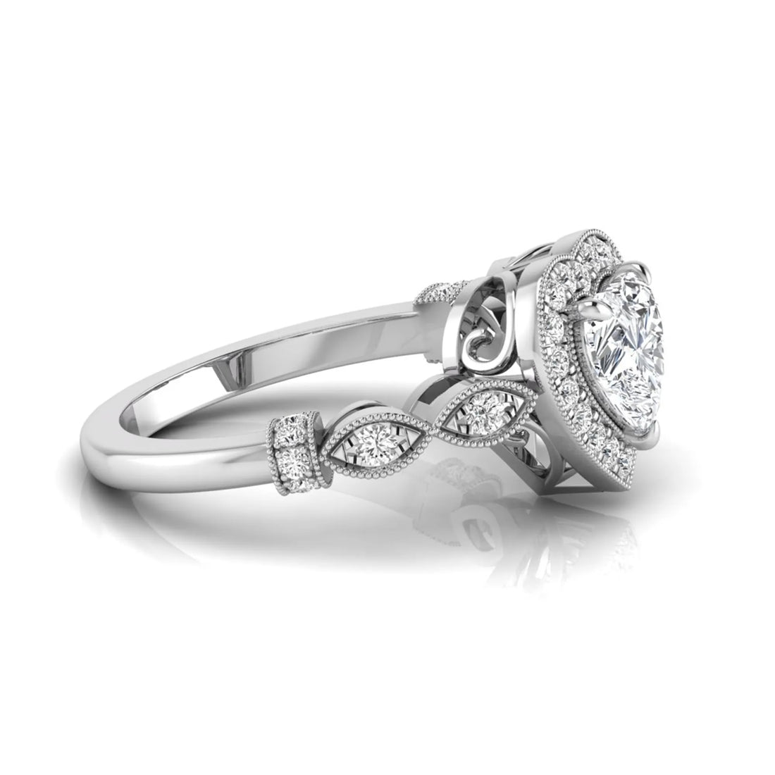 OctaPearl 1 ct Heart Cut Halo Lab Grown Diamond Vintage Pave Engagement Ring