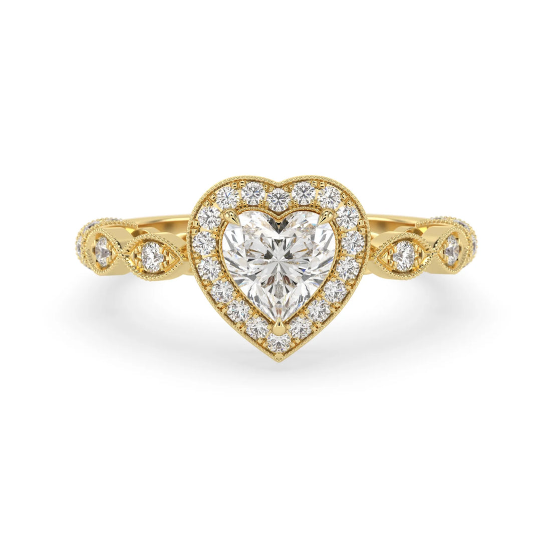 OctaPearl 1 ct Heart Cut Halo Lab Grown Diamond Vintage Pave Engagement Ring