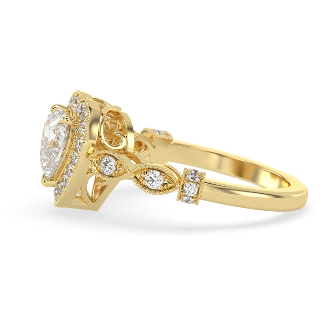 OctaPearl 1 ct Heart Cut Halo Lab Grown Diamond Vintage Pave Engagement Ring