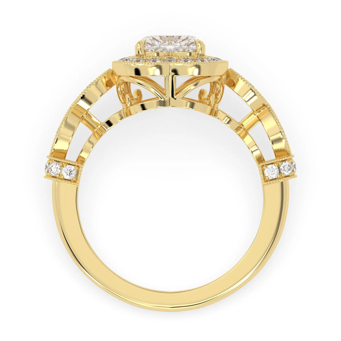 OctaPearl 1 ct Heart Cut Halo Lab Grown Diamond Vintage Pave Engagement Ring