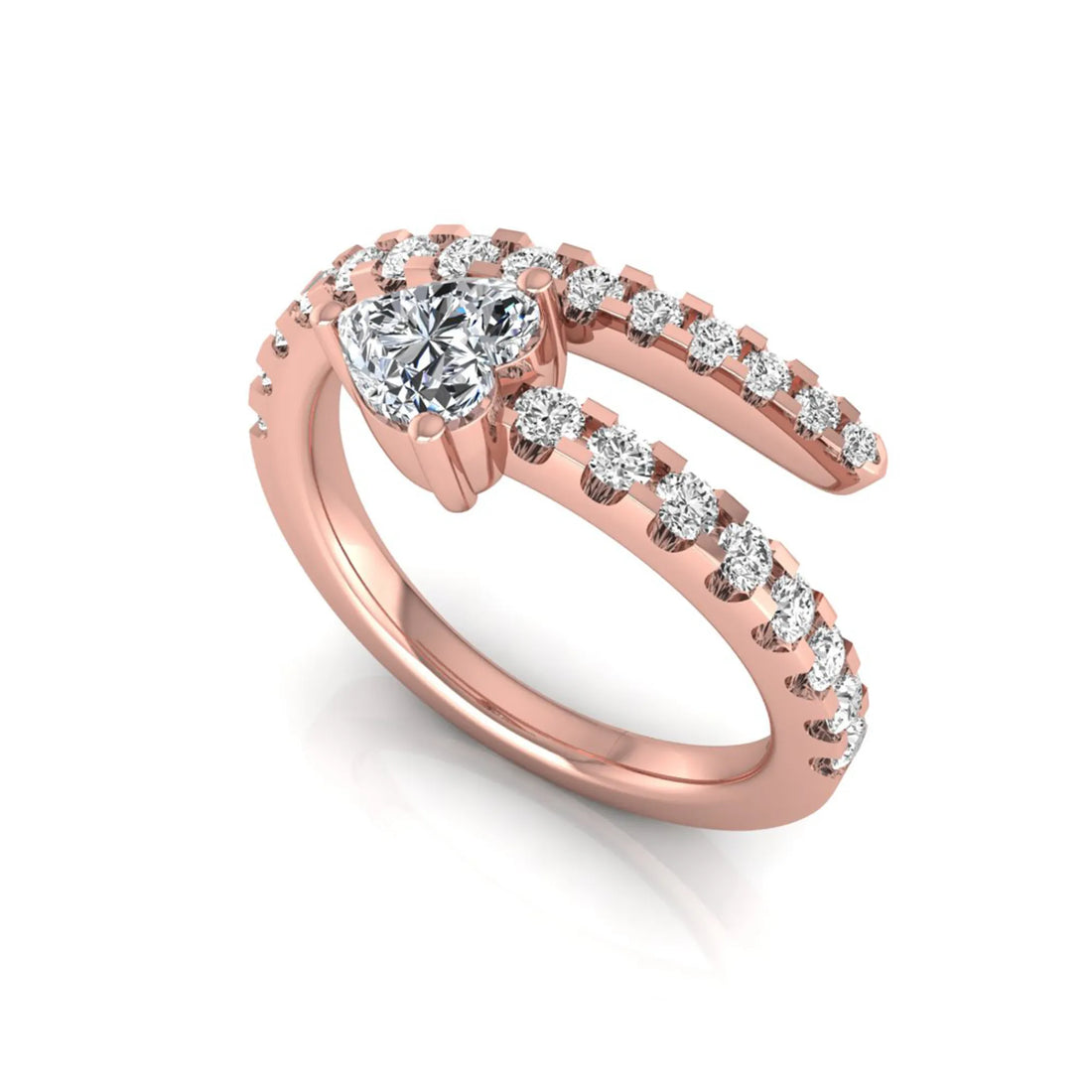 OctaPearl Heart Cut Lab Grown Diamond Pave Bypass Wrap Engagement Ring