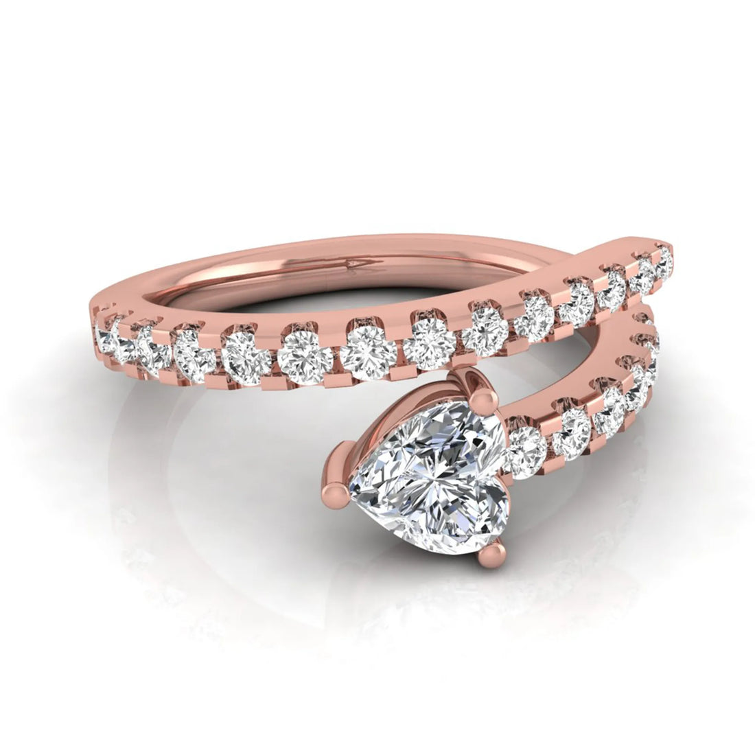 OctaPearl Heart Cut Lab Grown Diamond Pave Bypass Wrap Engagement Ring