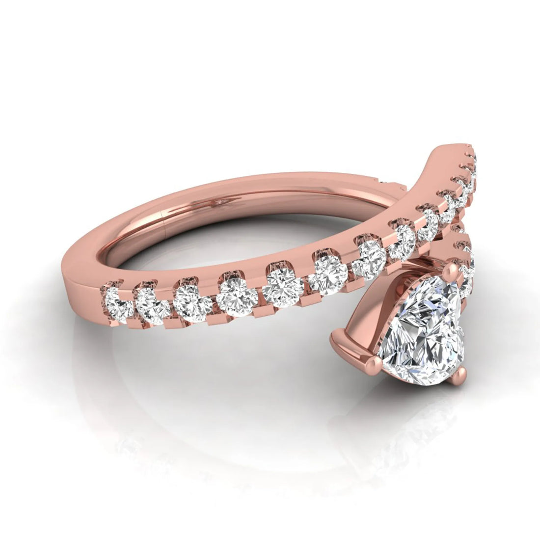 OctaPearl Heart Cut Lab Grown Diamond Pave Bypass Wrap Engagement Ring