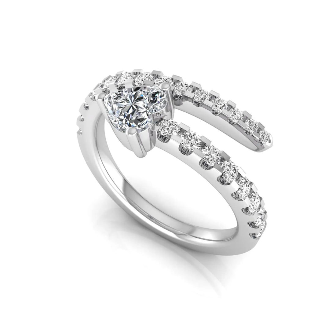 OctaPearl Heart Cut Lab Grown Diamond Pave Bypass Wrap Engagement Ring