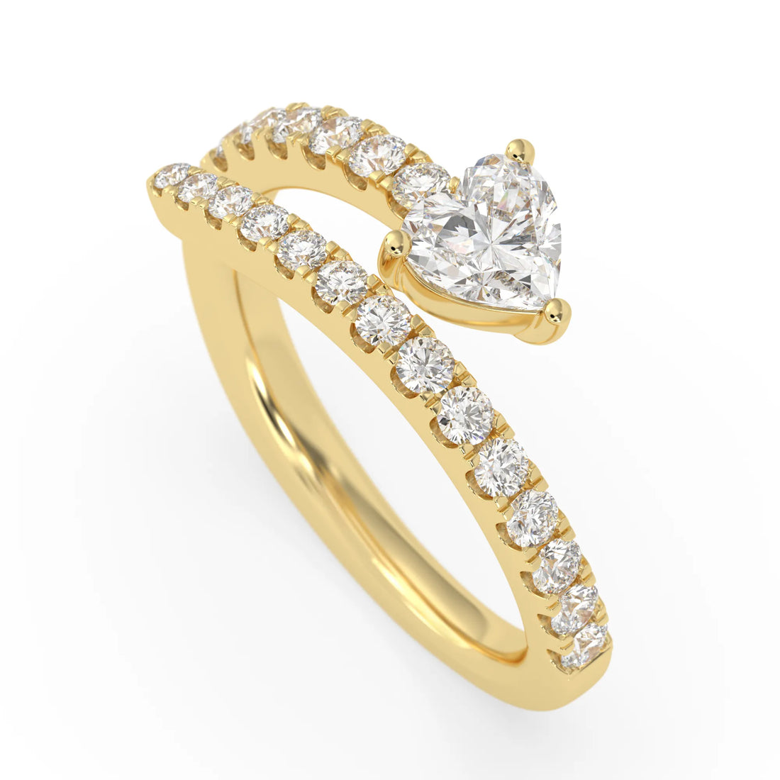 OctaPearl Heart Cut Lab Grown Diamond Pave Bypass Wrap Engagement Ring